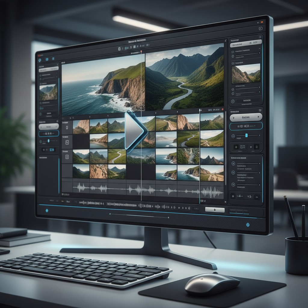 Una pantalla con una interfaz de video editado en el escritorio.
